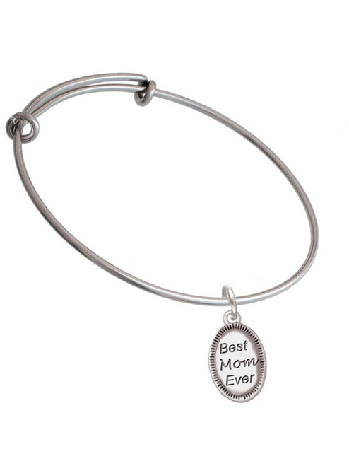 Best Mom Ever Oval Charm Bangle Bracelet