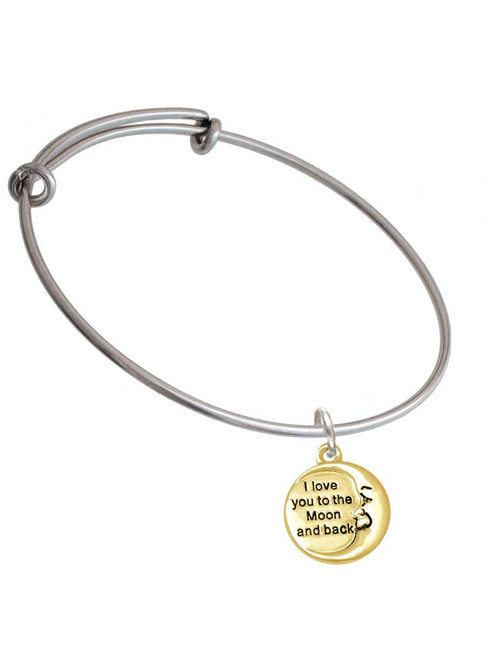 Gold Tone I Love You to the Moon and Back Charm Bangle Bracelet