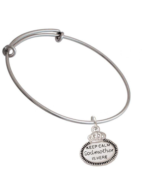 Keep Calm Godmother is Here Charm Bangle Bracelet