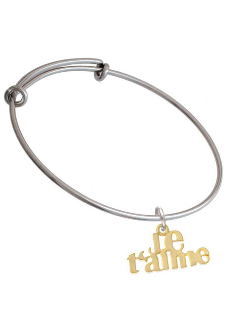 Large Gold Tone Je T'aime Charm Bangle Bracelet