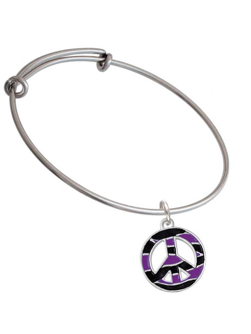 Large Purple Tiger Print Peace Sign Charm Bangle Bracelet