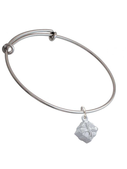 3-D Present Box with Bow and Crystal Charm Bangle Bracelet