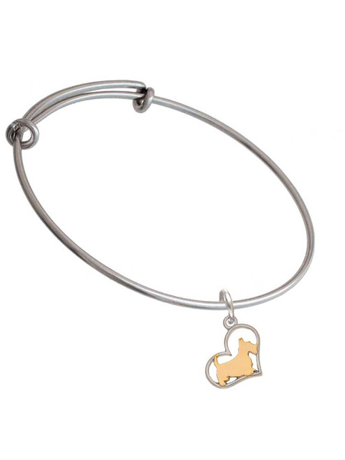 Two Tone Scottie Dog Silhouette Heart Charm Bangle Bracelet