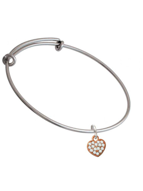 Small Rose Gold Tone Heart with Clear Crystals Charm Bangle Bracelet