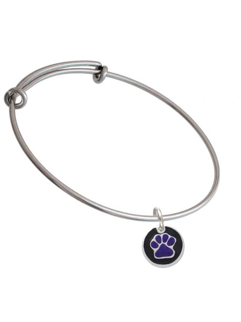 Purple Paw on Black Disc Charm Bangle Bracelet