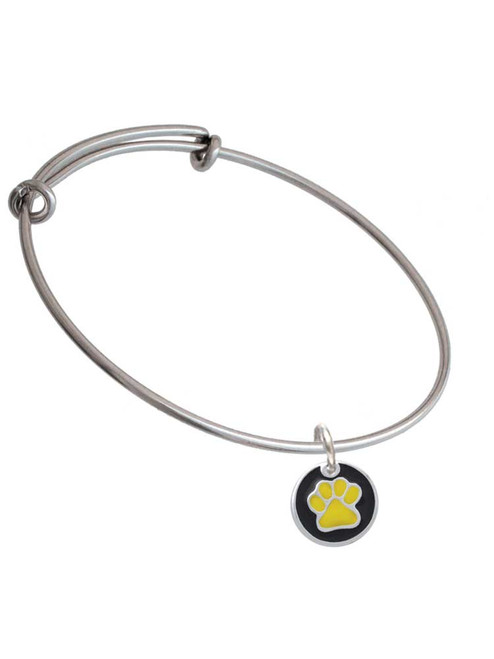 Yellow Paw on Black Disc Charm Bangle Bracelet
