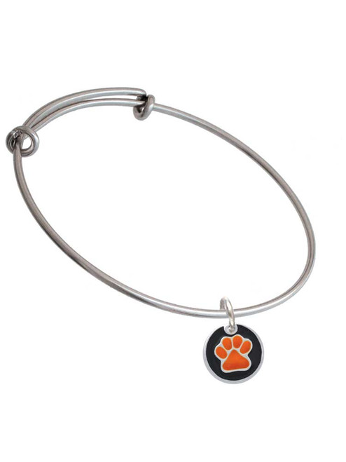 Orange Paw on Black Disc Charm Bangle Bracelet