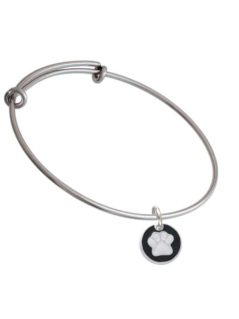 White Paw on Black Disc Charm Bangle Bracelet