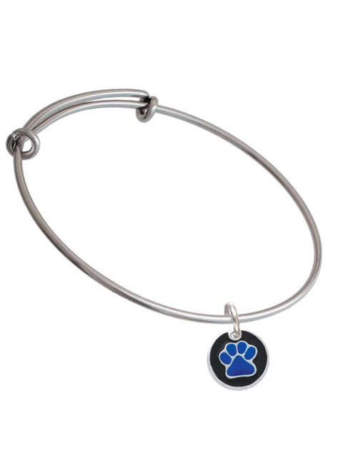 Navy Blue Paw on Black Disc Charm Bangle Bracelet