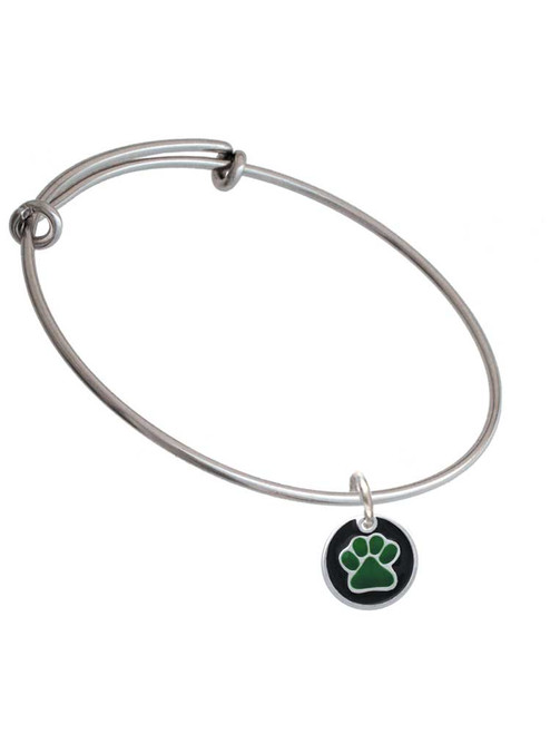 Green Paw on Black Disc Charm Bangle Bracelet