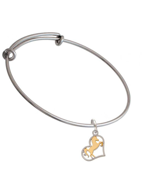 Two Tone Stallion Silhouette Heart Charm Bangle Bracelet