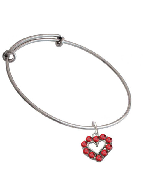 Open Heart with Red Crystal Border Charm Bangle Bracelet