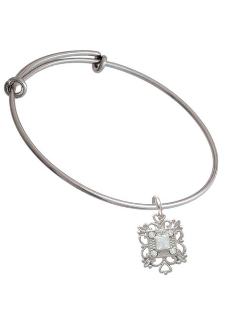 Square AB Crystal with Filigree Charm Bangle Bracelet