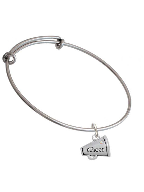 Cheer Megaphone with AB Crystal - 2 Sided Charm Bangle Bracelet
