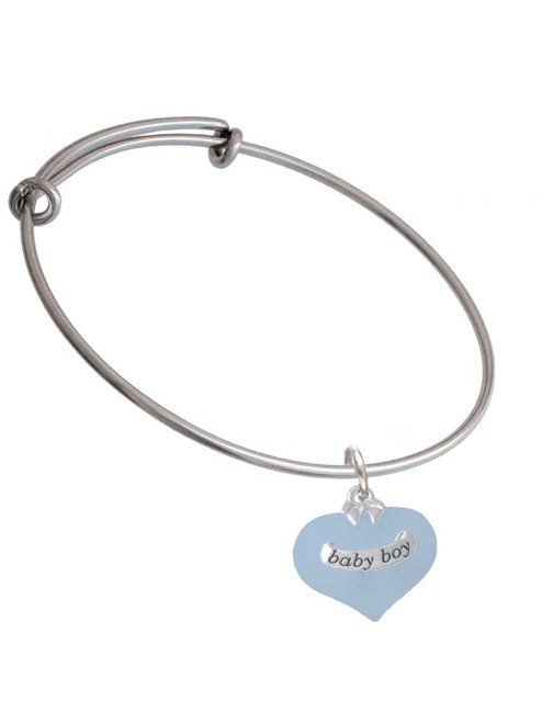 Baby Boy Blue Heart with Baby Feet Charm Bangle Bracelet