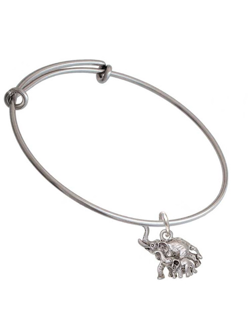 Elephant with Baby Charm Bangle Bracelet