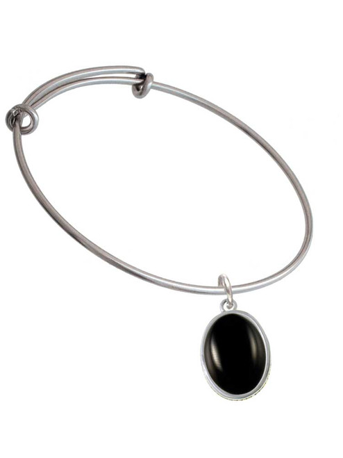 Small Black Acrylic Oval Charm Bangle Bracelet