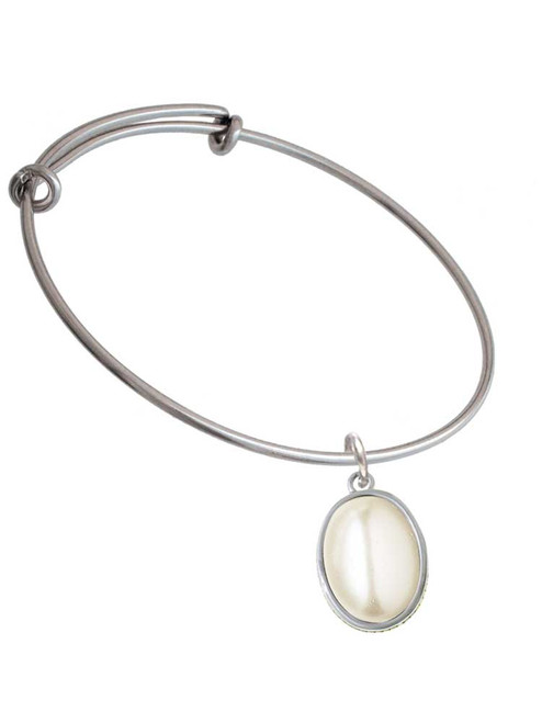 Small Cream Imitation Pearl Charm Bangle Bracelet