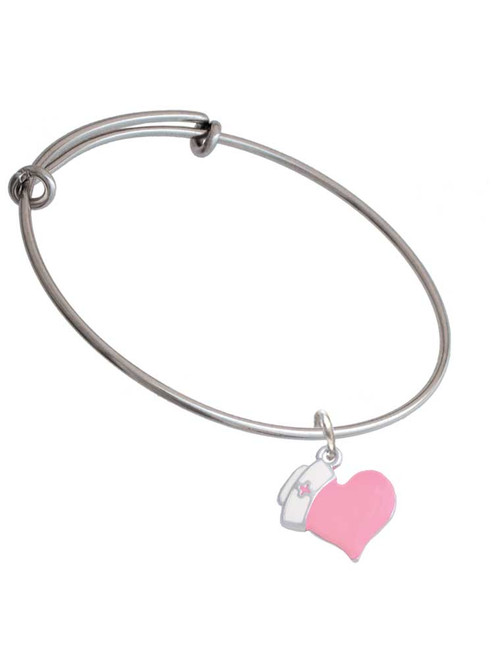 Pink Heart with Nurse Hat Charm Bangle Bracelet