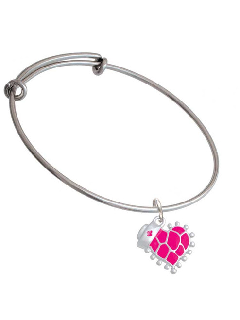 Hot Pink Giraffe Print Heart with Nurse Hat Charm Bangle Bracelet