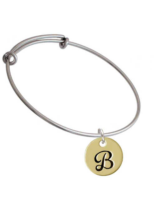 Large Gold Tone Disc Letter - B - 3/4'' Charm Bangle Bracelet