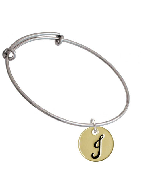 Large Gold Tone Disc Letter - J - 3/4'' Charm Bangle Bracelet