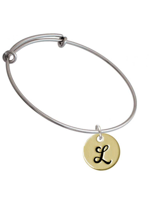 Large Gold Tone Disc Letter - L - 3/4'' Charm Bangle Bracelet