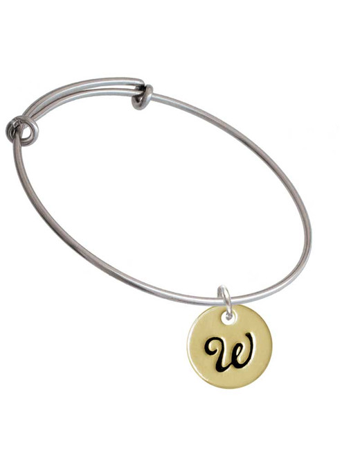 Large Gold Tone Disc Letter - W - 3/4'' Charm Bangle Bracelet