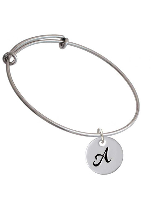 Large Script Letter - A - 3/4'' Disc - Charm Bangle Bracelet
