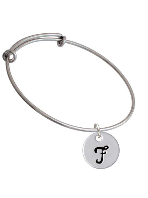Large Script Letter - F - 3/4'' Disc - Charm Bangle Bracelet