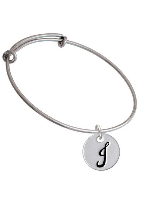 Large Script Letter - J - 3/4'' Disc - Charm Bangle Bracelet