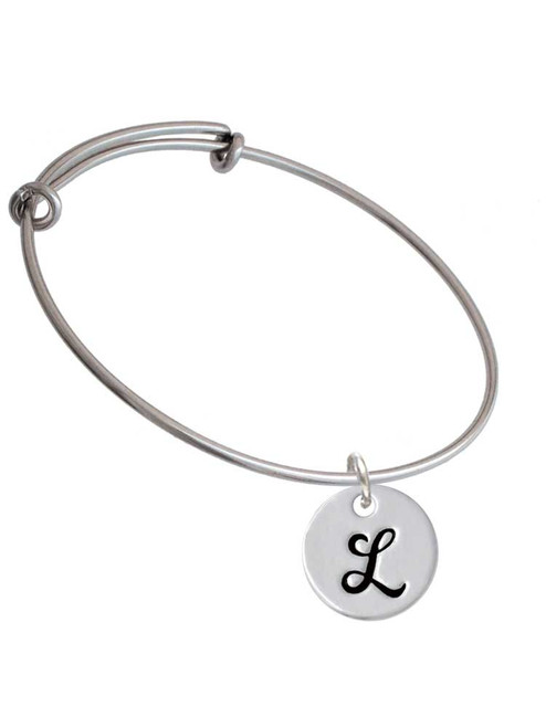 Large Script Letter - L - 3/4'' Disc - Charm Bangle Bracelet