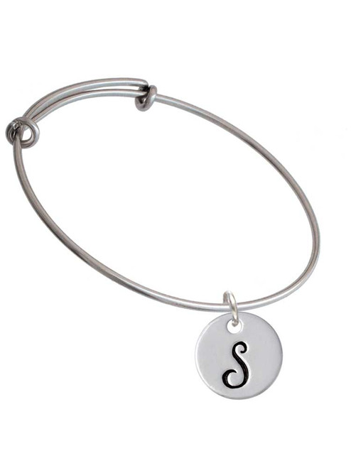 Large Script Letter - S - 3/4'' Disc - Charm Bangle Bracelet