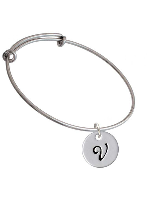 Large Script Letter - V - 3/4'' Disc - Charm Bangle Bracelet