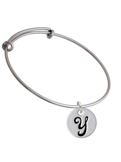 Large Script Letter - Y - 3/4'' Disc - Charm Bangle Bracelet