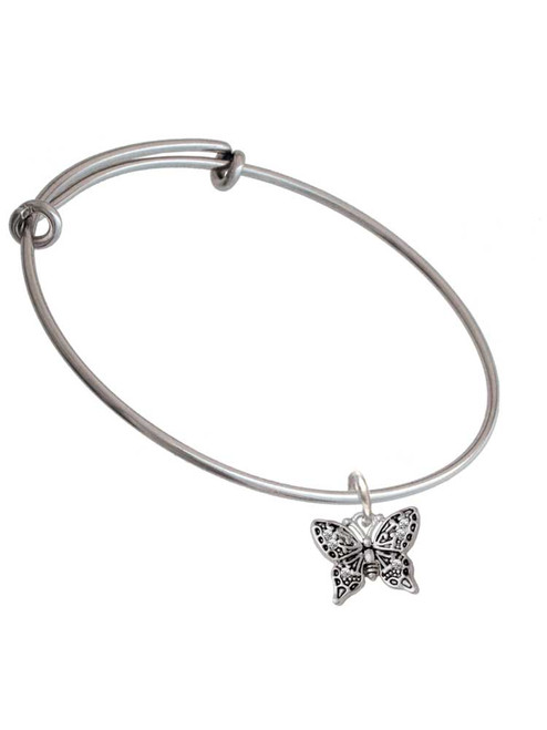Small Antiqued Crystal Butterfly Charm Bangle Bracelet
