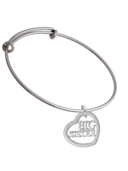 3/4'' Big Sister Cutout Open Heart Charm Bangle Bracelet