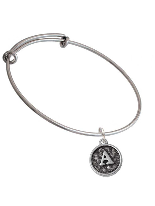 Antiqued Round Seal - Initial - A - Charm Bangle Bracelet