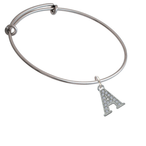 Crystal Initial - A - Beaded Border - Charm Bangle Bracelet