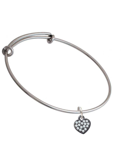 Small Black Heart with Clear Crystals Charm Bangle Bracelet