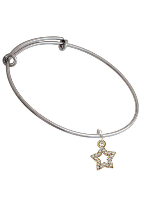 Open Gold Tone Star with Clear AB Crystals Charm Bangle Bracelet