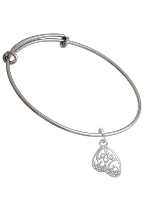 Open Clear AB Crystal Butterfly Wing Charm Bangle Bracelet