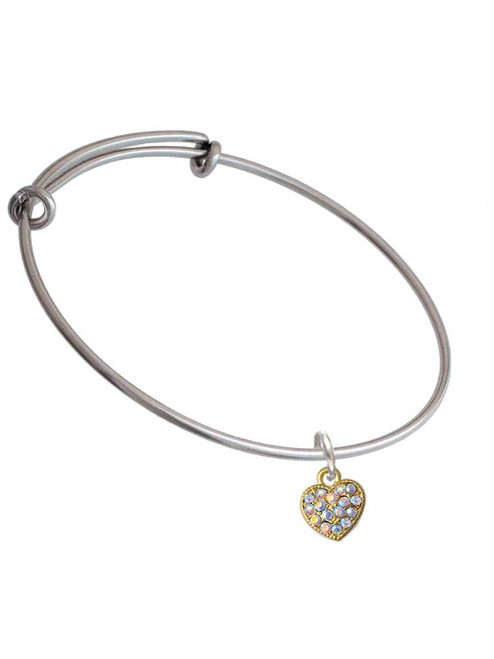 Small Gold Tone Heart with Clear AB Crystals Charm Bangle Bracelet