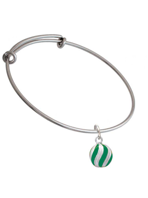 3-D Green and Striped Ornament Charm Bangle Bracelet