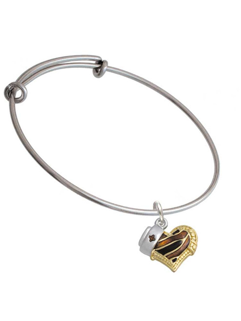 Brown Tiger Print Heart with Nurse Hat Charm Bangle Bracelet
