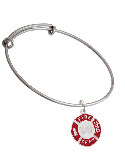 Always Loved Fire Department Shield Charm Bangle Bracelet