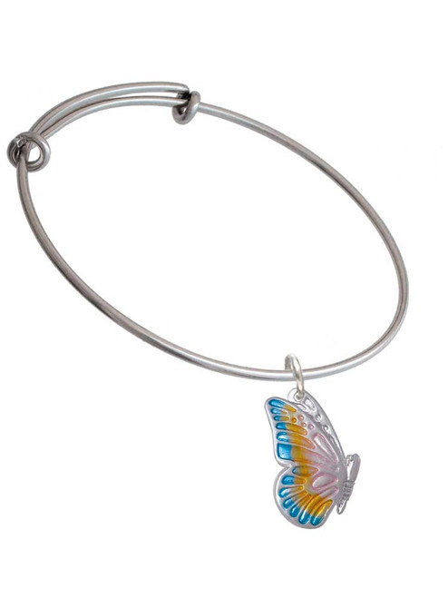 Large Translucent Pastel Flying Butterfly Charm Bangle Bracelet