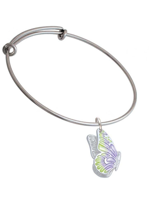 Large Translucent Purple & Lime Green Flying Butterfly Charm Bangle Bracelet