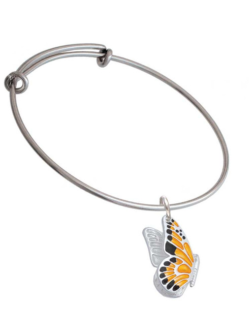 Large Orange & Black Flying Butterfly Charm Bangle Bracelet