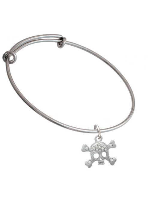 Skull with Clear Crystals Charm Bangle Bracelet